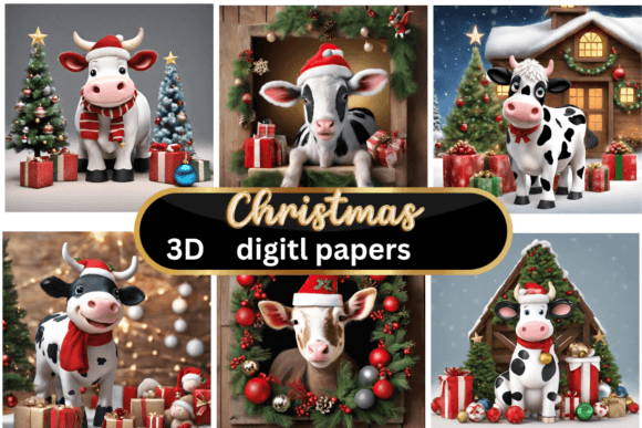 Christmas 3D Backgrounds - Cow: Farm Charm Meets Festive Depth