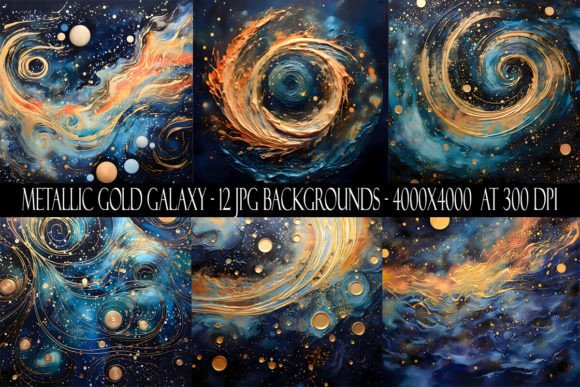 Metallic Gold Galaxy Backgrounds for Premium Design Projects