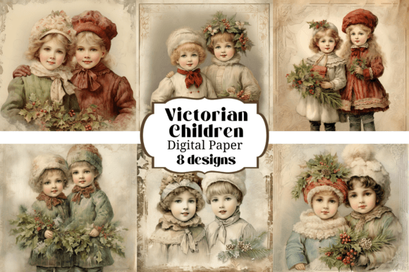 Victorian Christmas Children Backgrounds: Vintage Holiday Design