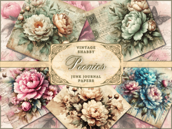 Vintage Shabby Chic Peonies: 35 Digital Papers for Timeless Projects